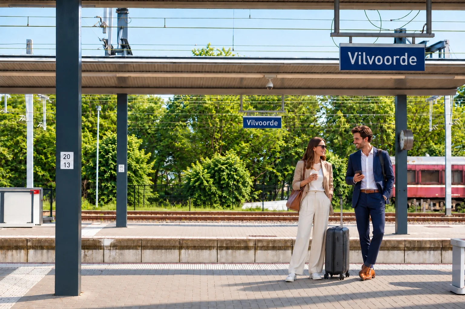 Twee reizigers wachten op het perron van station Vilvoorde