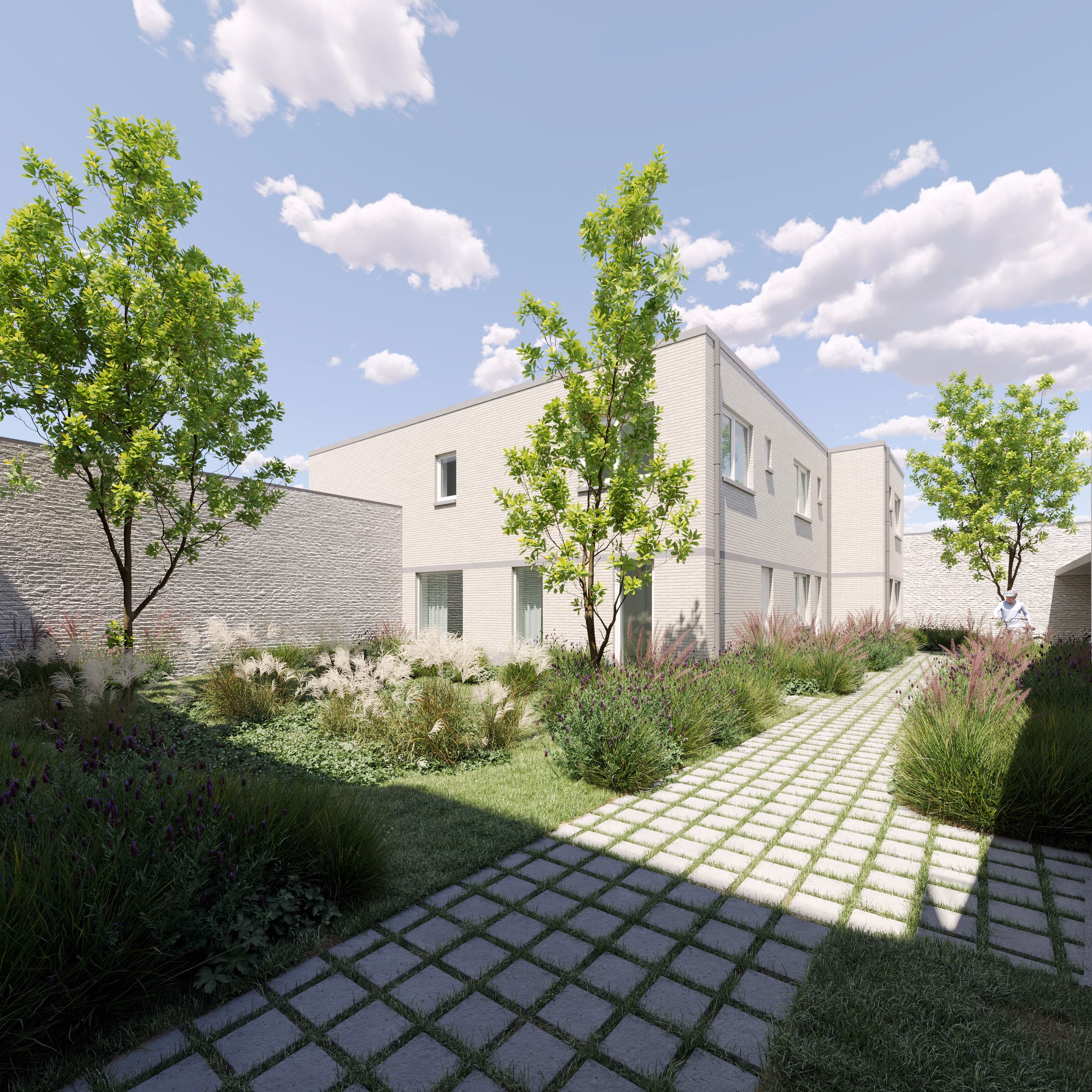 Wandelpad door de gemeenschappelijke tuin van Stadshof